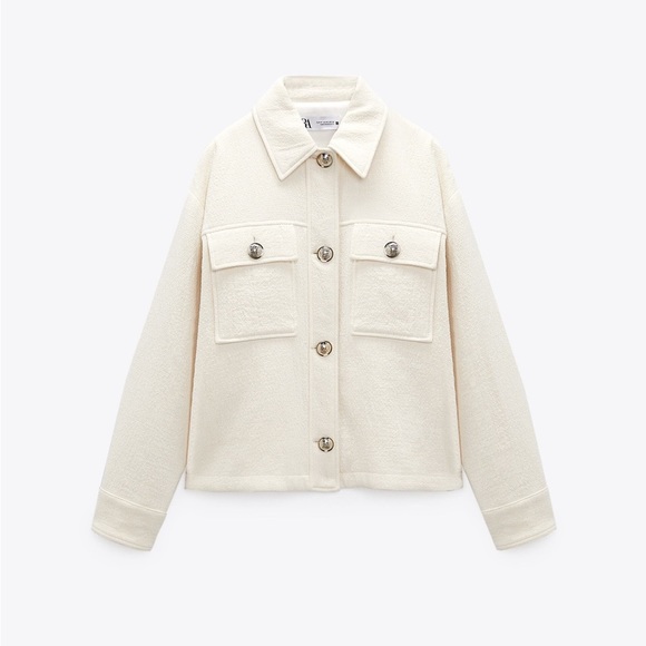 Zara Cream textured golden button jacket - Picture 5 of 8